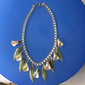 Vintage Calla Lily and Leaf Necklace